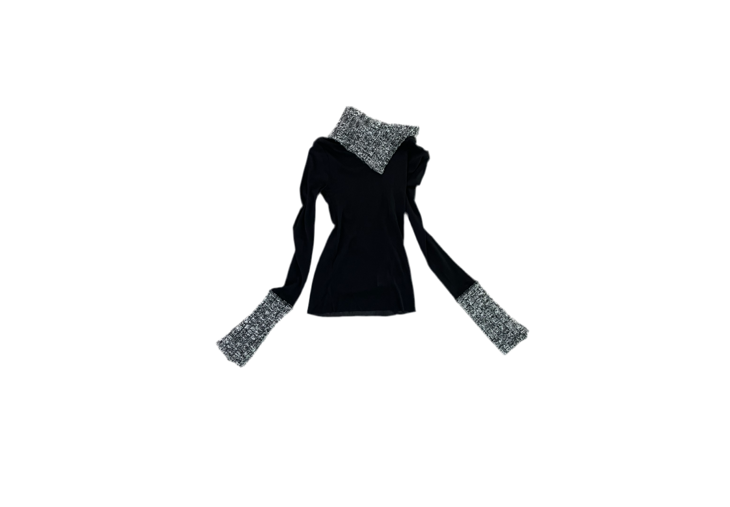 Black Knit Patchwork Mesh Long Sleeve Top – DOLOMEDES