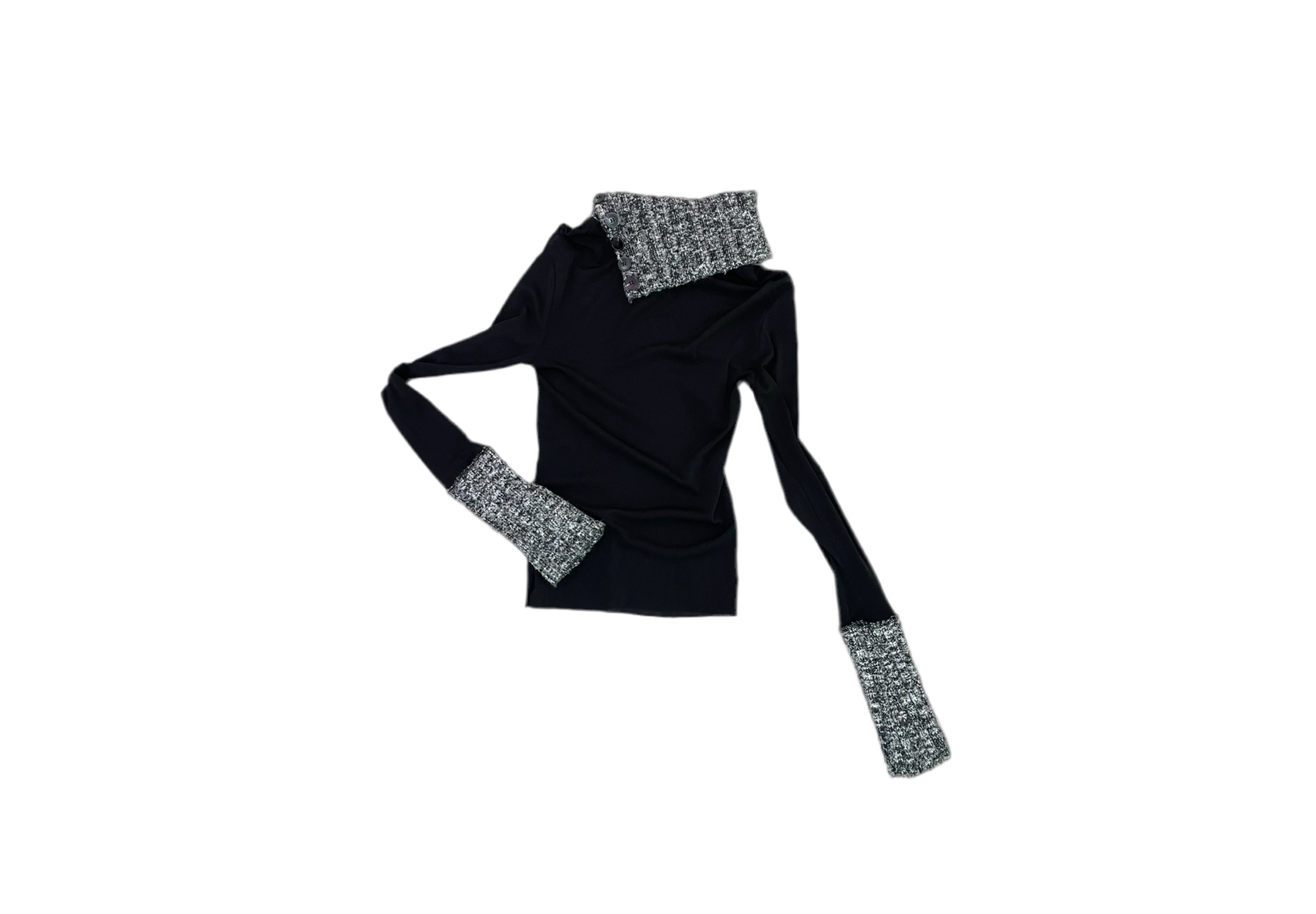 Black Knit Patchwork Mesh Long Sleeve Top – DOLOMEDES