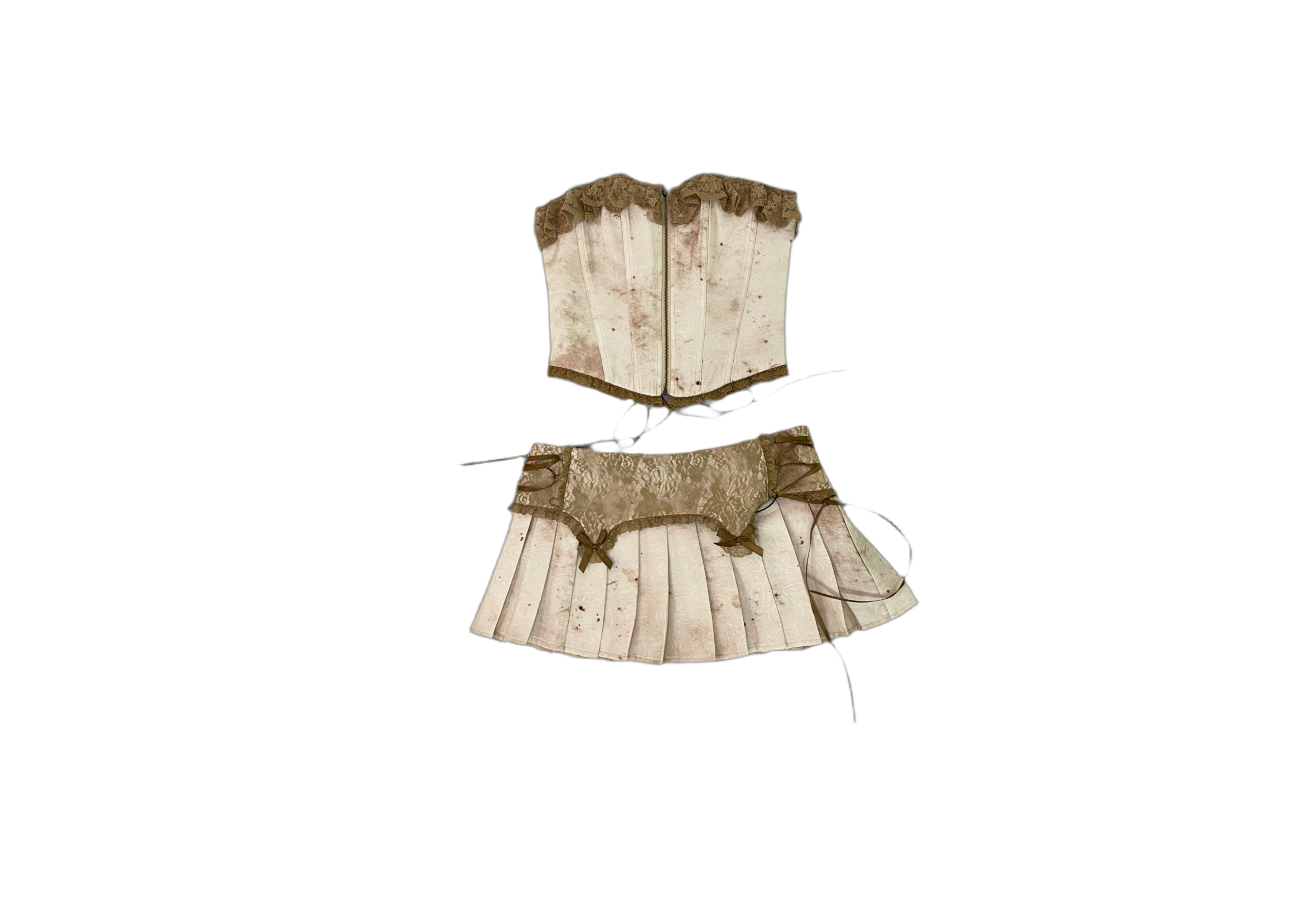 Grungy Lace Patchwork Corset Top & Mini Pleated Skort - DOLOMEDES