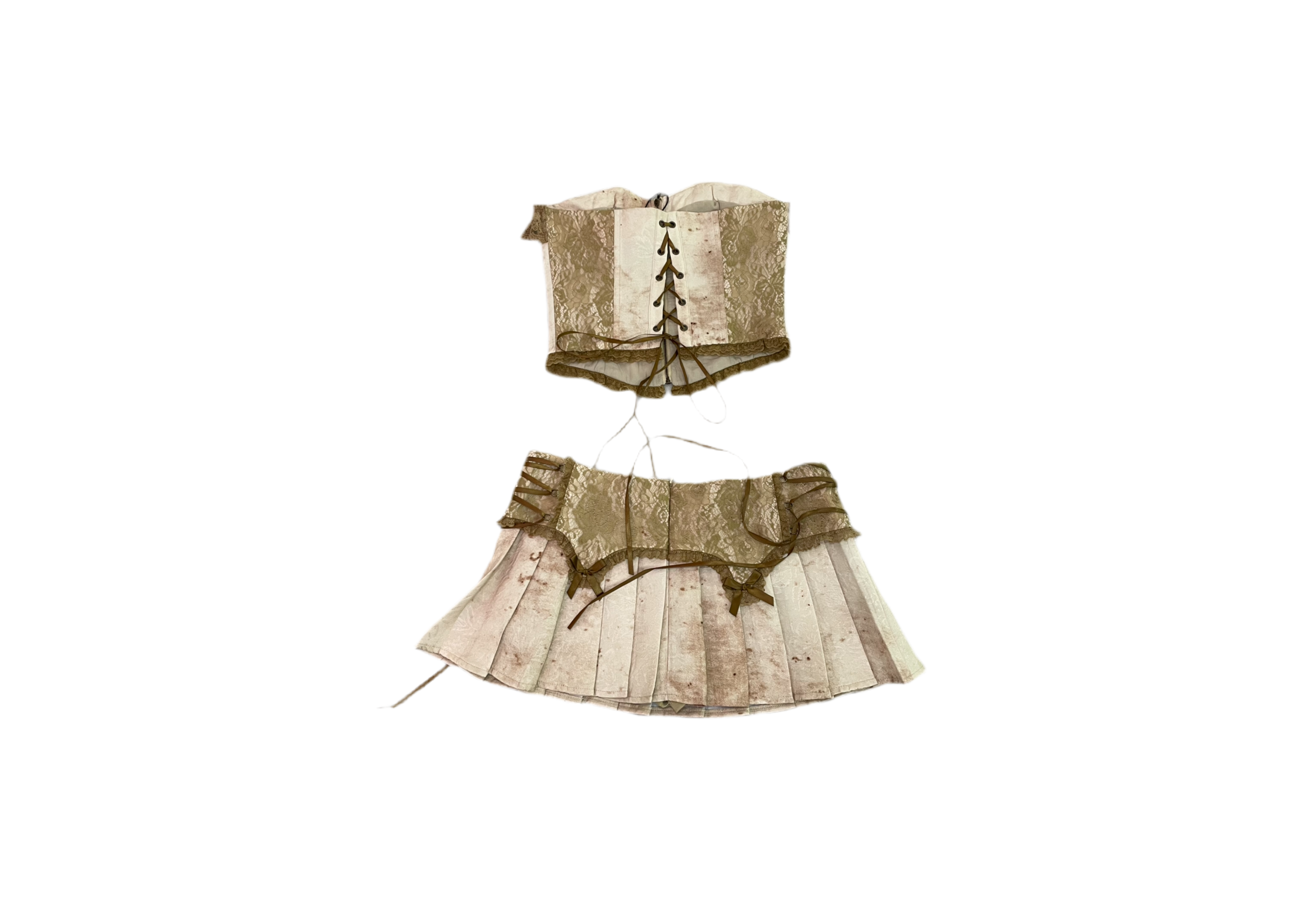 Grungy Lace Patchwork Corset Top & Mini Pleated Skort - DOLOMEDES