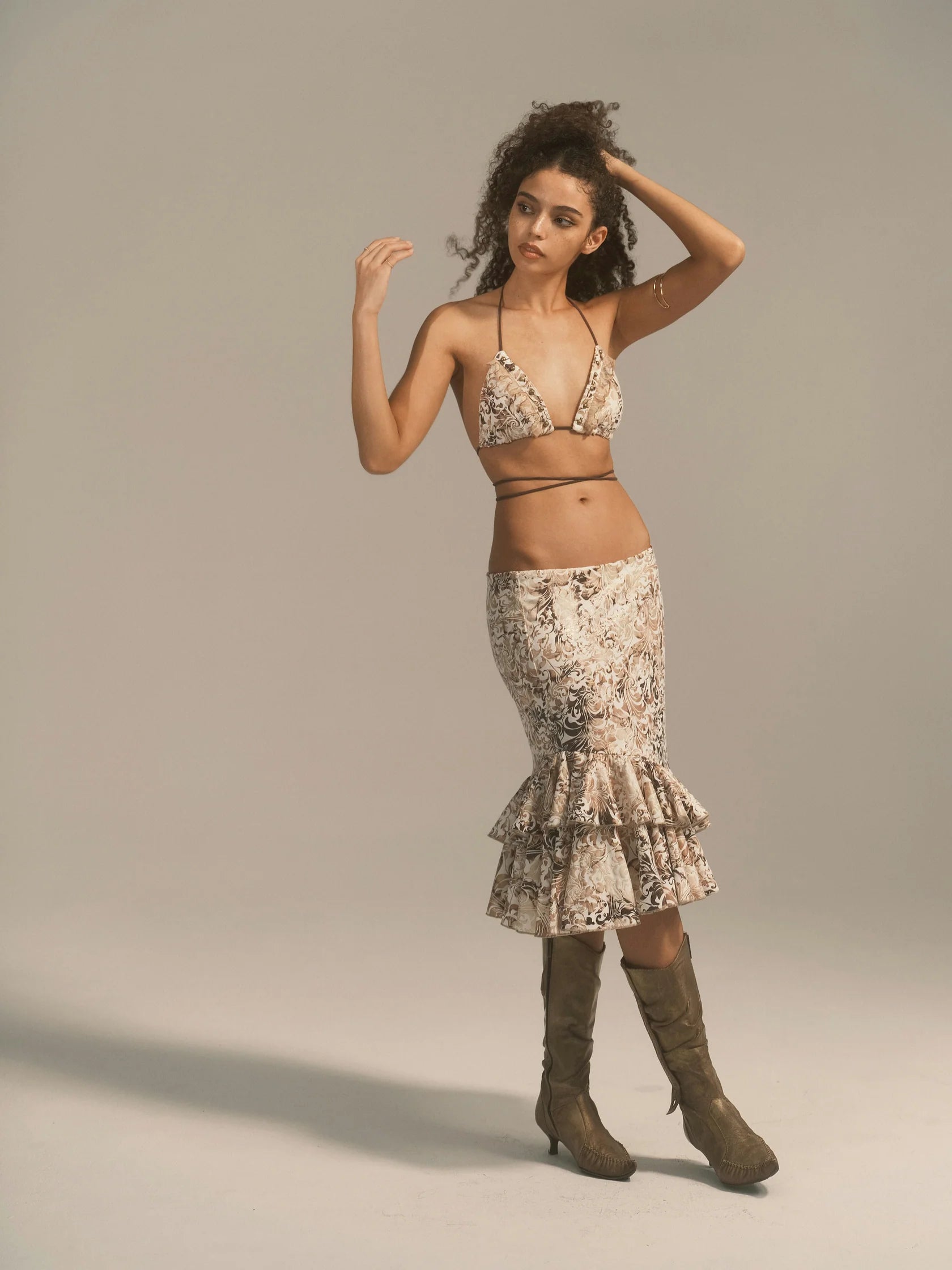 Baroque Print Low Waisted Mermaid Skirt