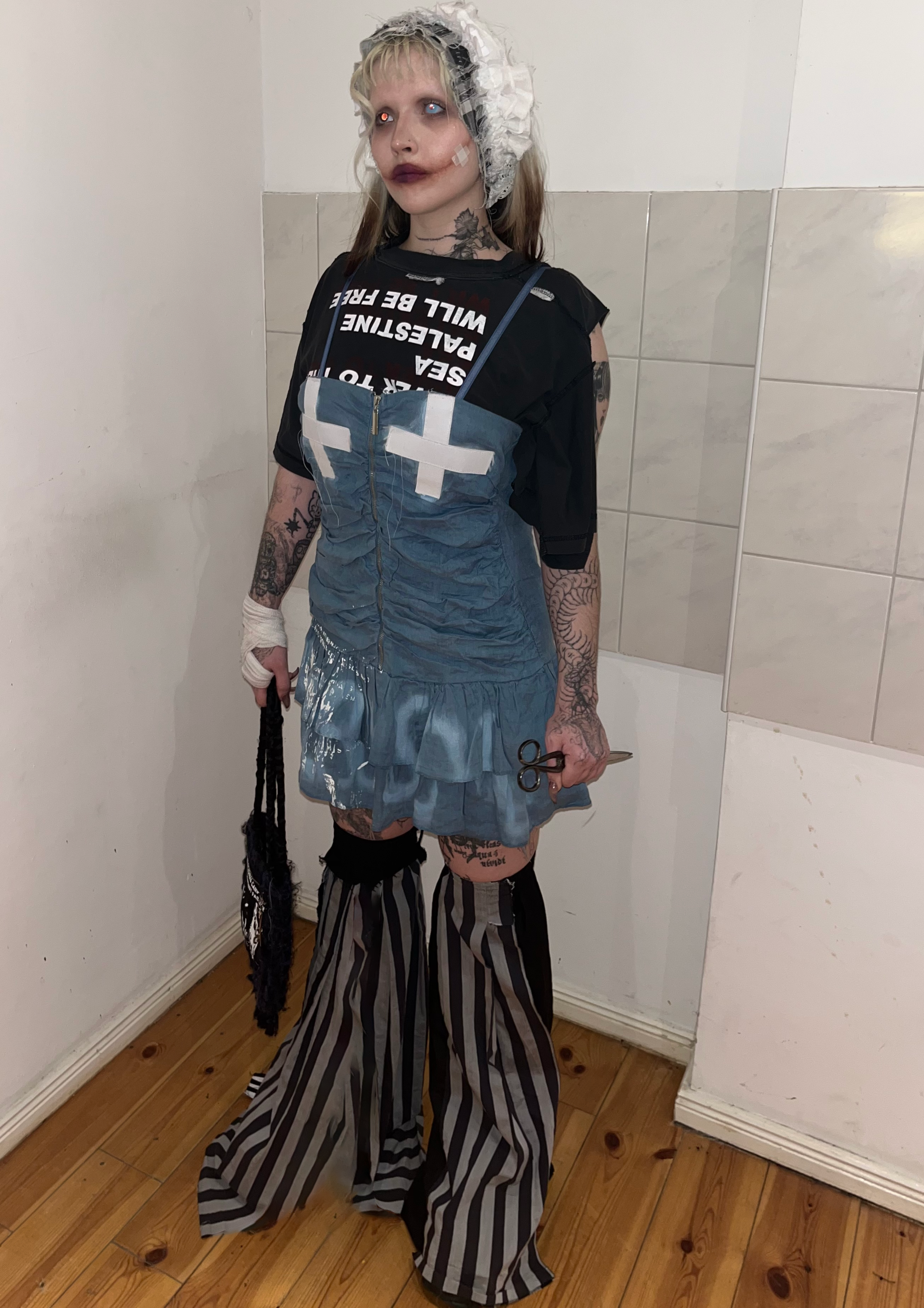 CRUCES DRESS CELESTE Y BLANCO LIKE THE SKY