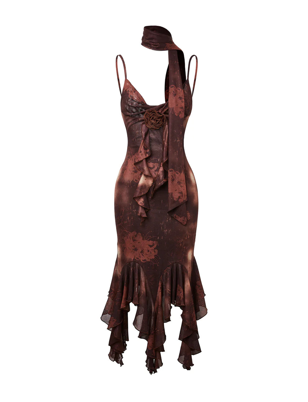 Mesh Floral Brooch Cami Dress & Scarf – DOLOMEDES