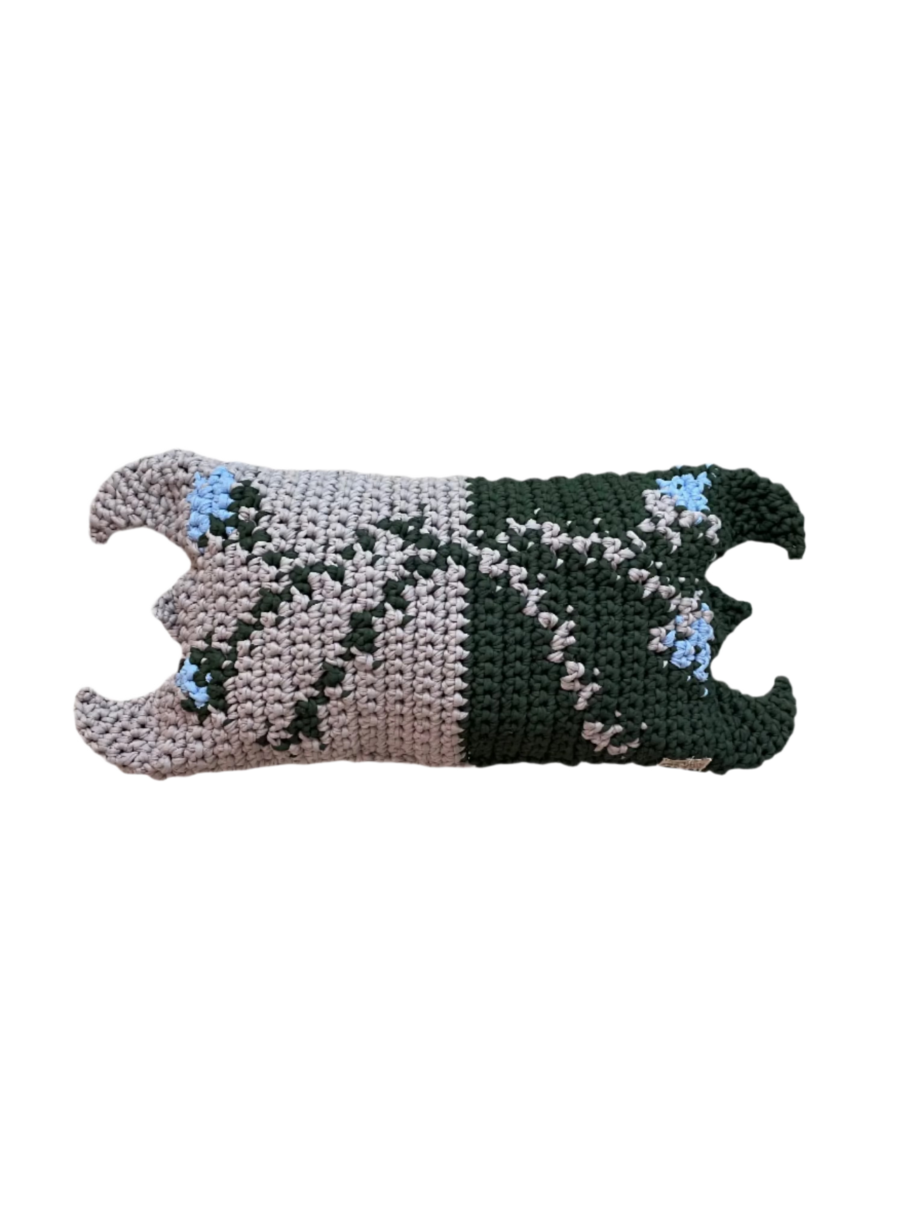 high-quality hand crochet decorative pillow with thorn floral pattern design in emo black and lavender lilac knit